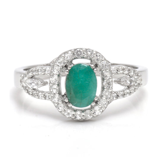 Anillo de Plata con Esmeralda de Brasil y Topacio Blanco