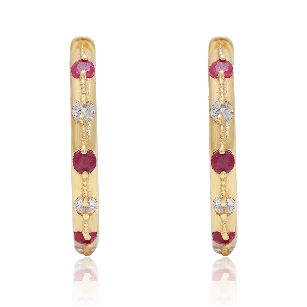 Pendientes de Plata Bañada en Oro con Rubí de Madagascar y Topacio Blanco