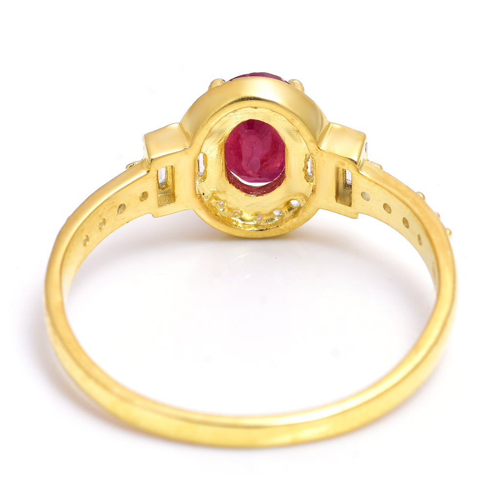 Anillo de Plata Bañada en Oro con Rubí de Madagascar y Topacio Blanco