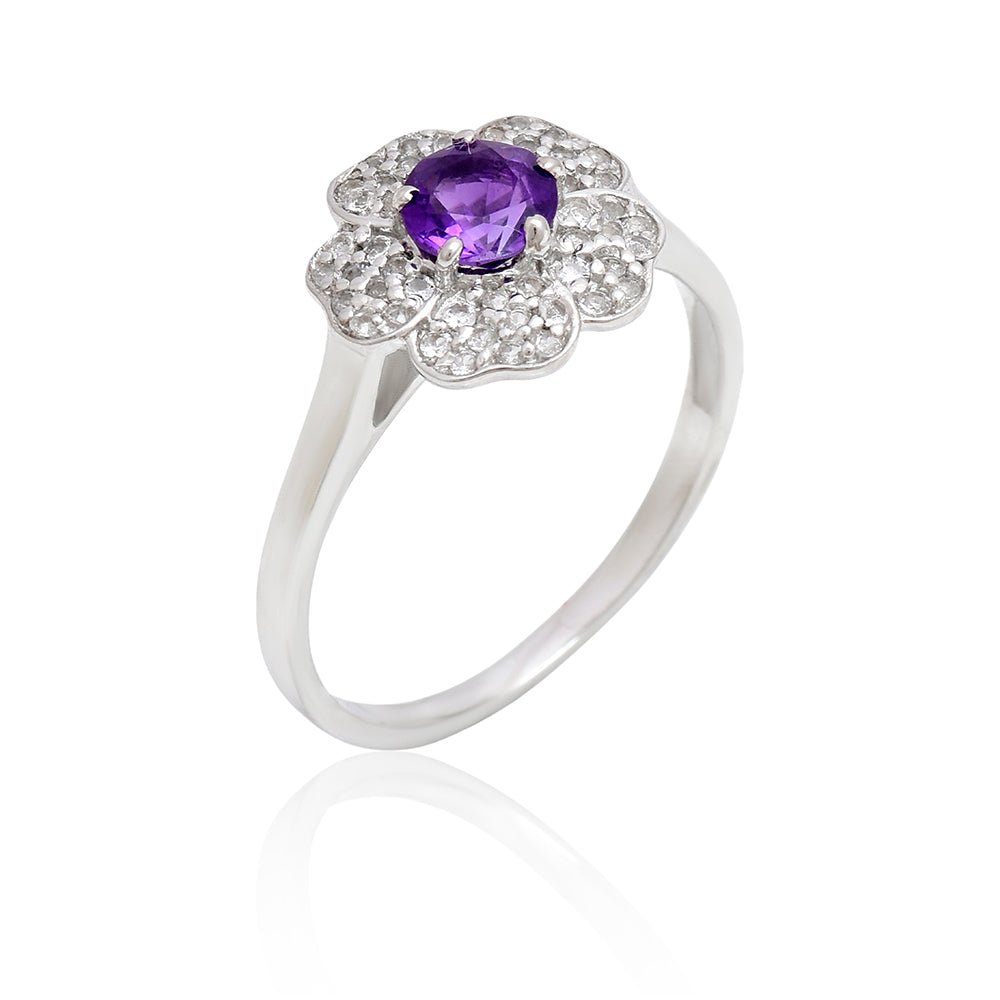 Anillo de Plata con Amatista de Marruecos y Topacio Blanco