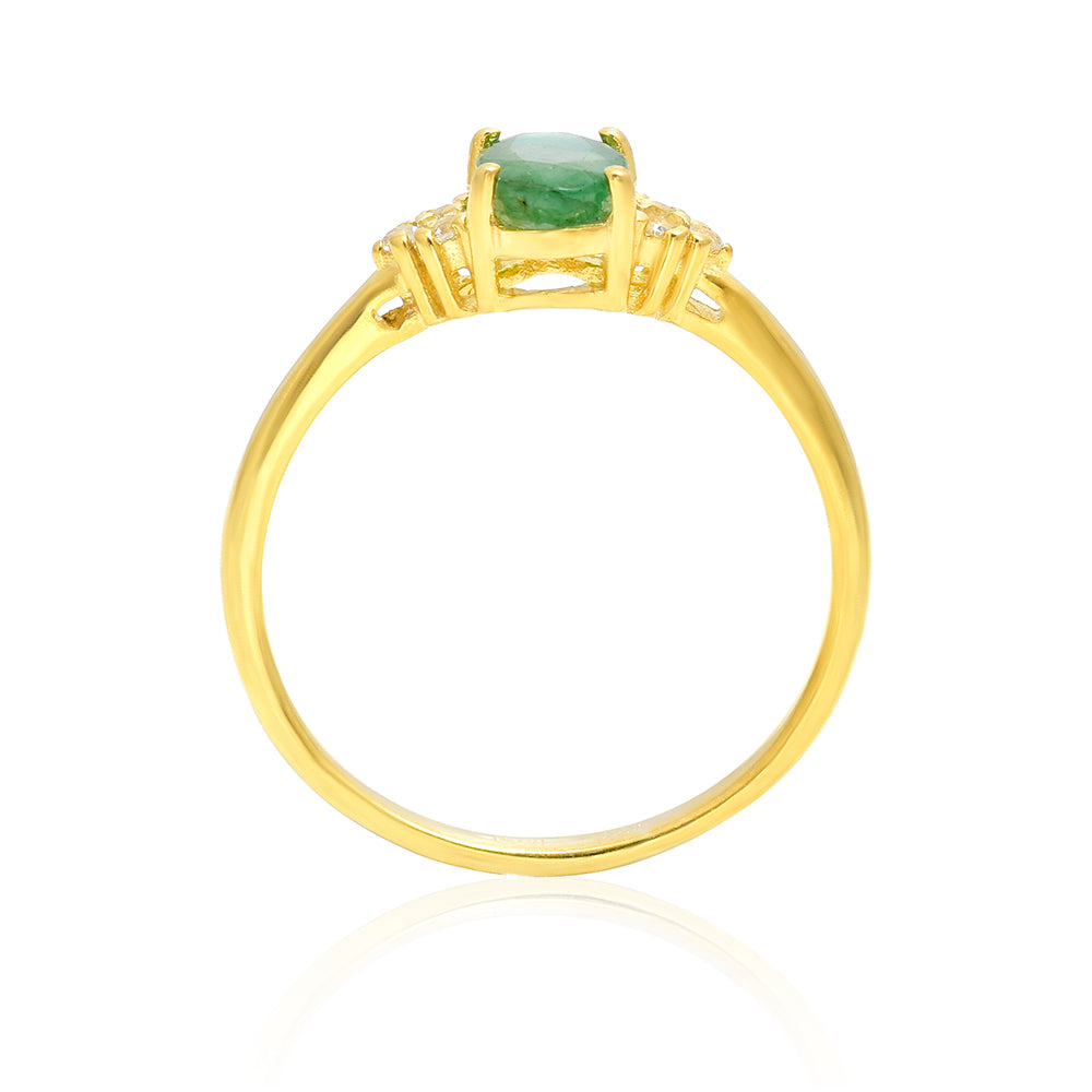 Anillo de Plata Bañada en Oro con Esmeralda de Brasil