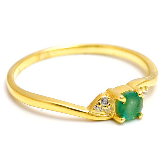 Anillo de Plata Bañada en Oro con Esmeralda de Brasil y Topacio Blanco