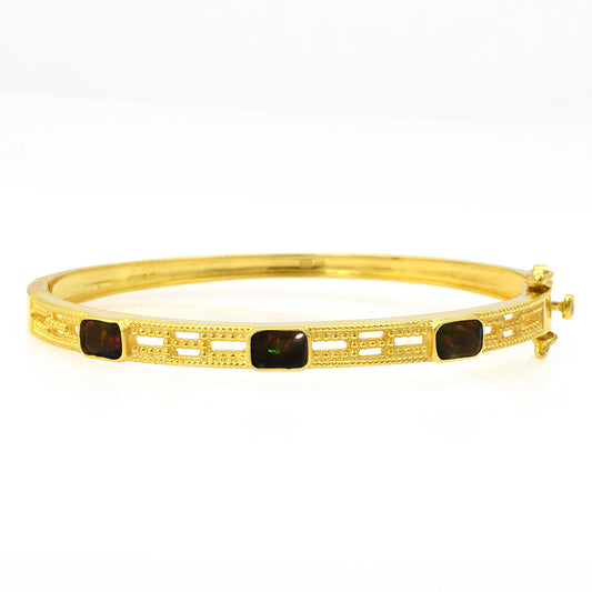 Pulsera de Plata Bañada en Oro con Ópalo Etíope de Lega Dembi