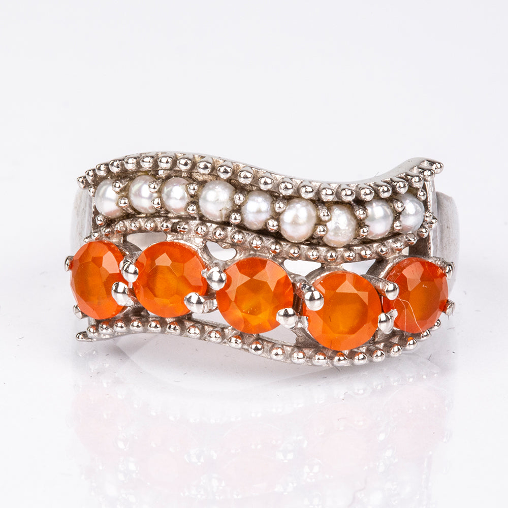 Anillo de Plata con Ágata Roja y Perla blanca de agua dulce