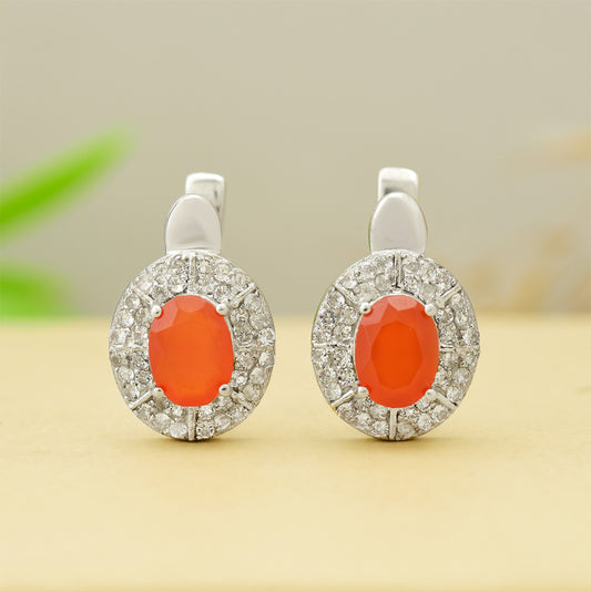 Pendientes de Plata con Ágata Roja y Topacio Blanco