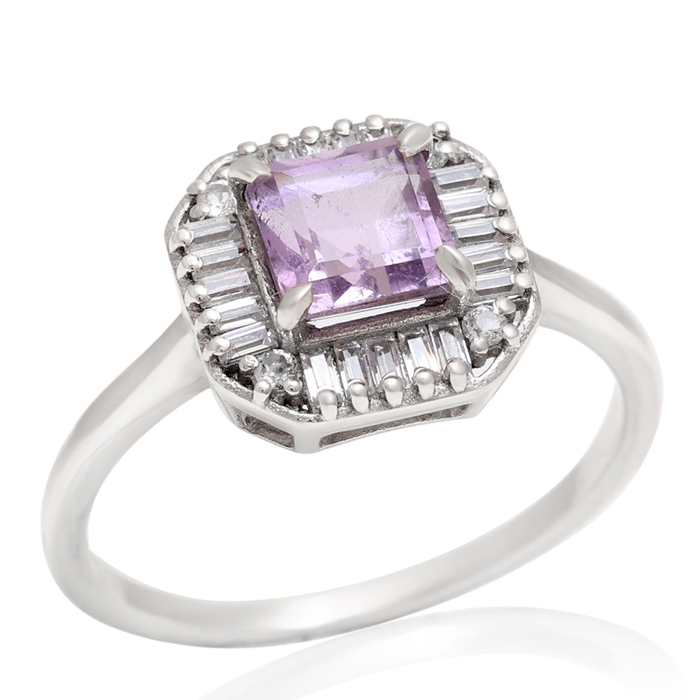 Anillo de Plata con Amatista de Brasil y Topacio Blanco