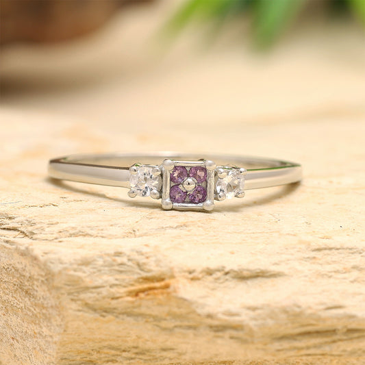 Anillo de Plata con Amatista de Brasil y Topacio Blanco