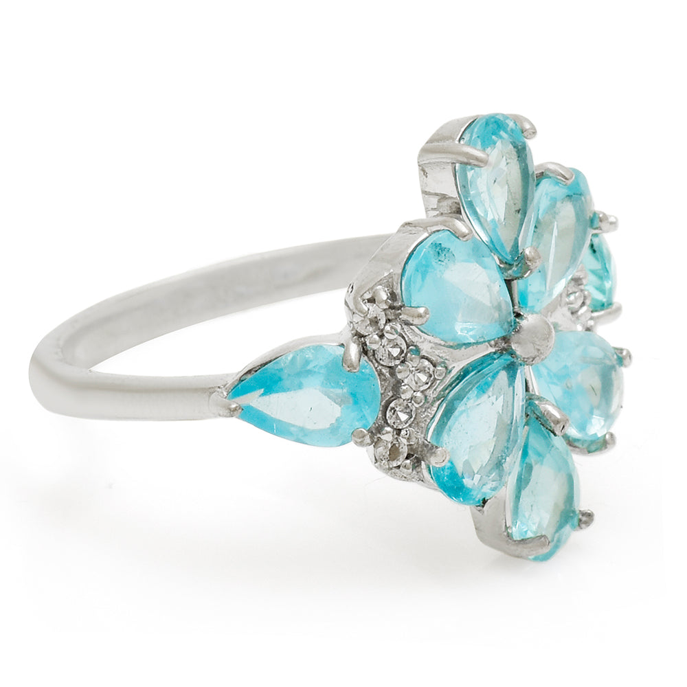 Anillo de Plata con Apatita azul de Madagascar y Topacio Blanco