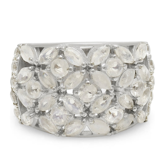 Anillo de Plata con Piedra Lunar Arco Iris y Topacio Blanco