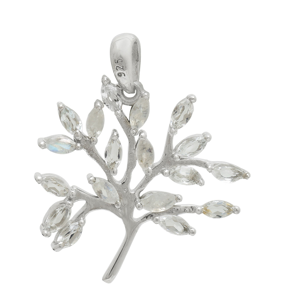 Colgante de Plata con Piedra Lunar Arco Iris y Topacio Blanco