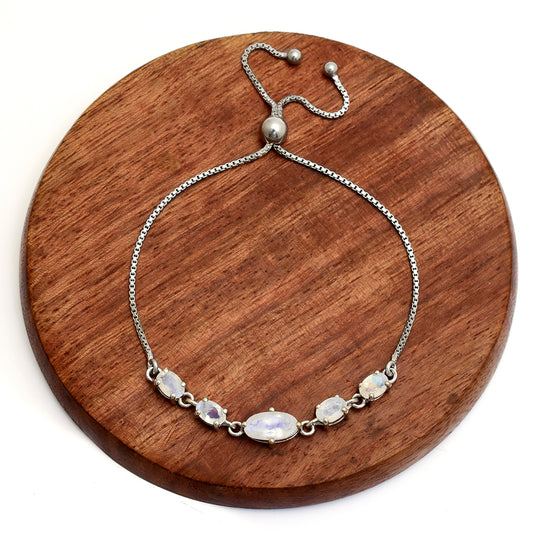 Pulsera de Plata con Piedra Lunar Arco Iris
