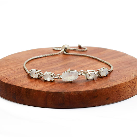 Pulsera de Plata con Piedra Lunar Arco Iris