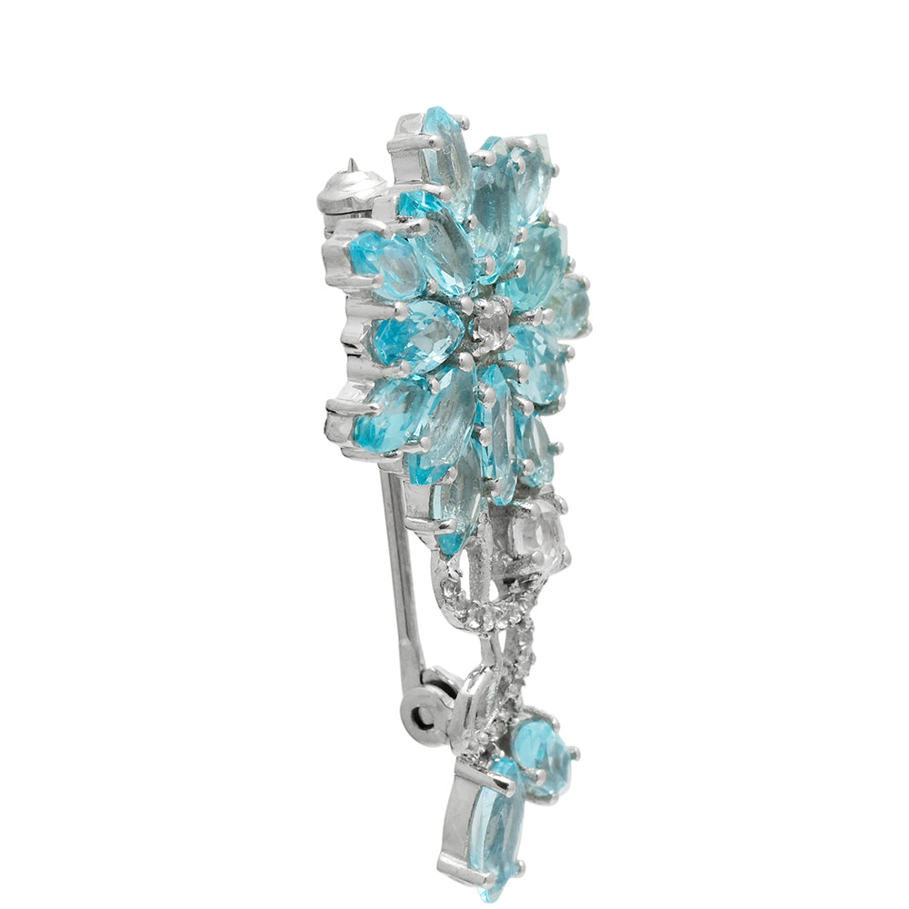 Broche de Plata con Apatita azul de Madagascar y Topacio Blanco