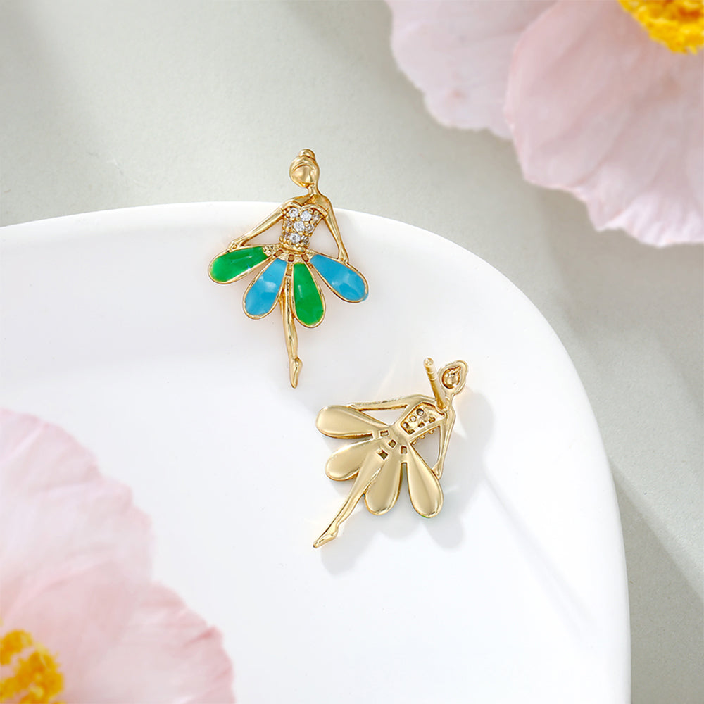 Pendientes de Aleación Bañado en Oro con Esmalte y Cristal Emporia® Blanco