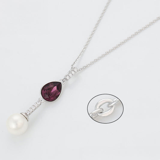 Collar de Aleación Bañado en Oro con Cristal Emporia® Púrpura y Perla de cristal