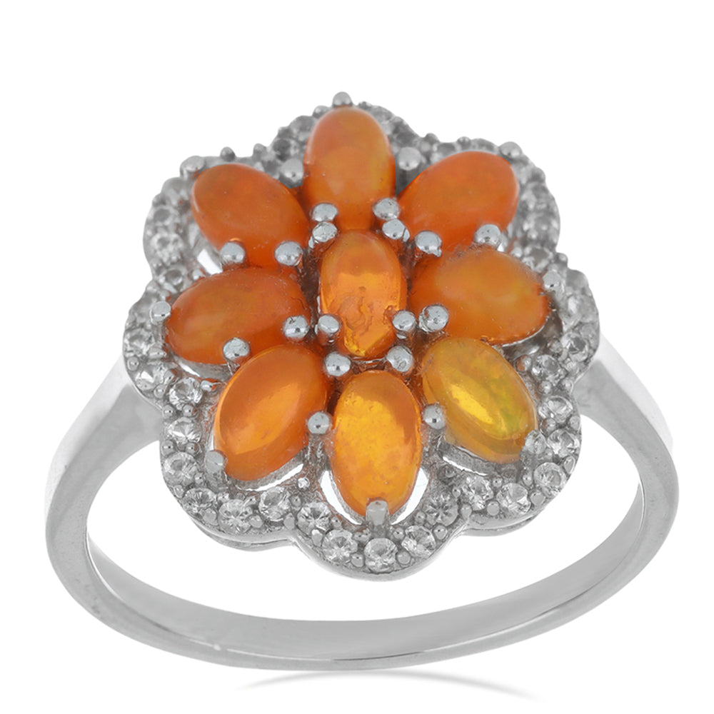 Anillo de Plata con Ópalo Naranja de Lega Dembi y Topacio Blanco