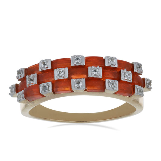 Anillo de Plata Bañada en Oro con Ópalo Naranja de Lega Dembi y Topacio Blanco