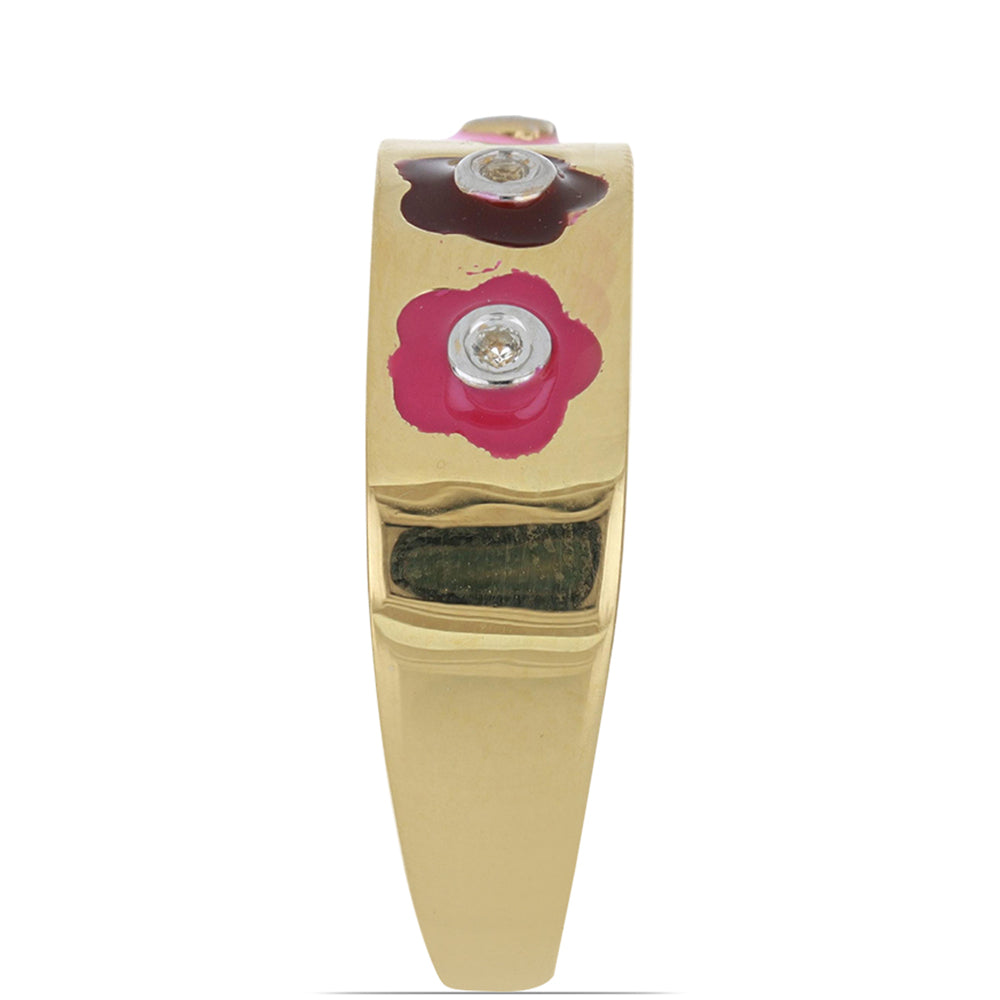 Anillo de Plata Bañada en Oro con Esmalte y Topacio Blanco