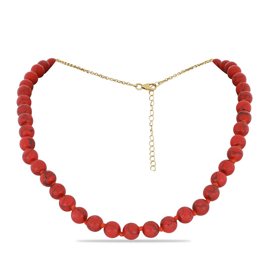 Collar de Plata Bañada en Oro con Coral de Esponja Roja
