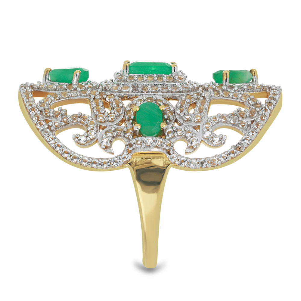 Anillo de Plata Bañada en Oro con Esmeralda de Brasil