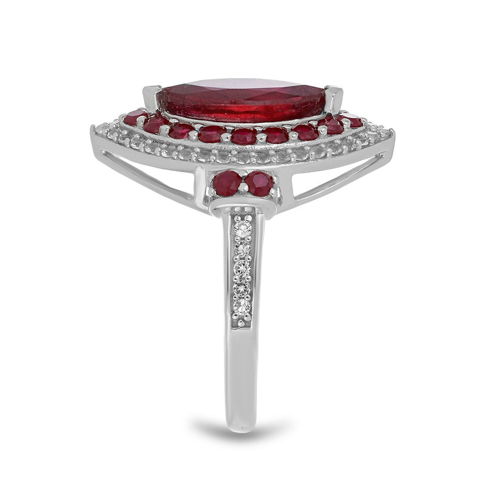 Anillo de Plata con Rubí de Madagascar y Topacio Blanco