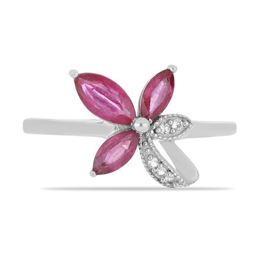 Anillo de Plata con Rubí de Madagascar y Topacio Blanco