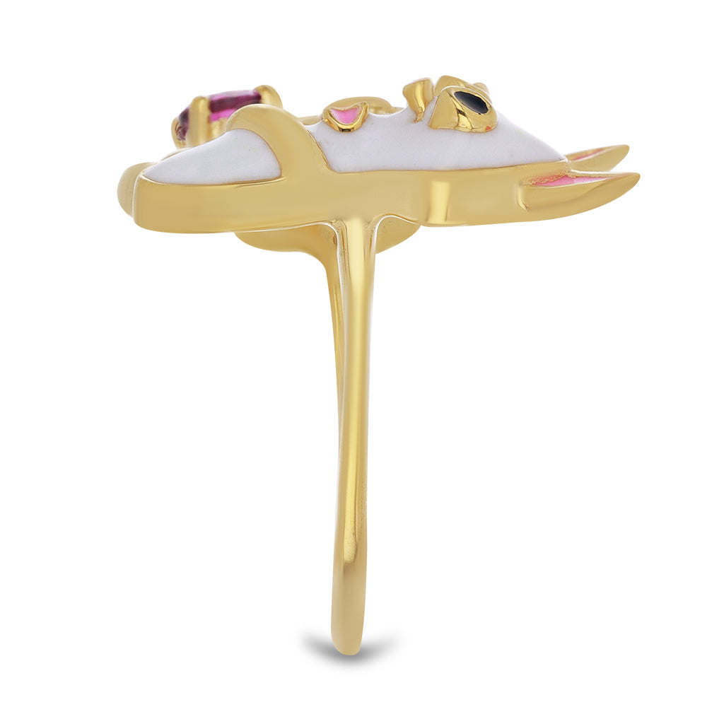 Anillo de Plata Bañada en Oro con Esmalte y Granate Barton