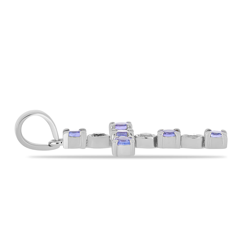 Cruz Colgante de Plata con Tanzanita AA y Topacio Blanco