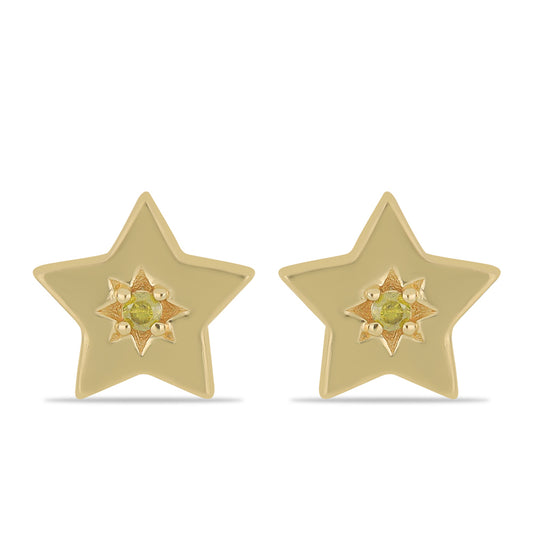 Pendientes de Plata Bañada en Oro con Diamante Amarillo