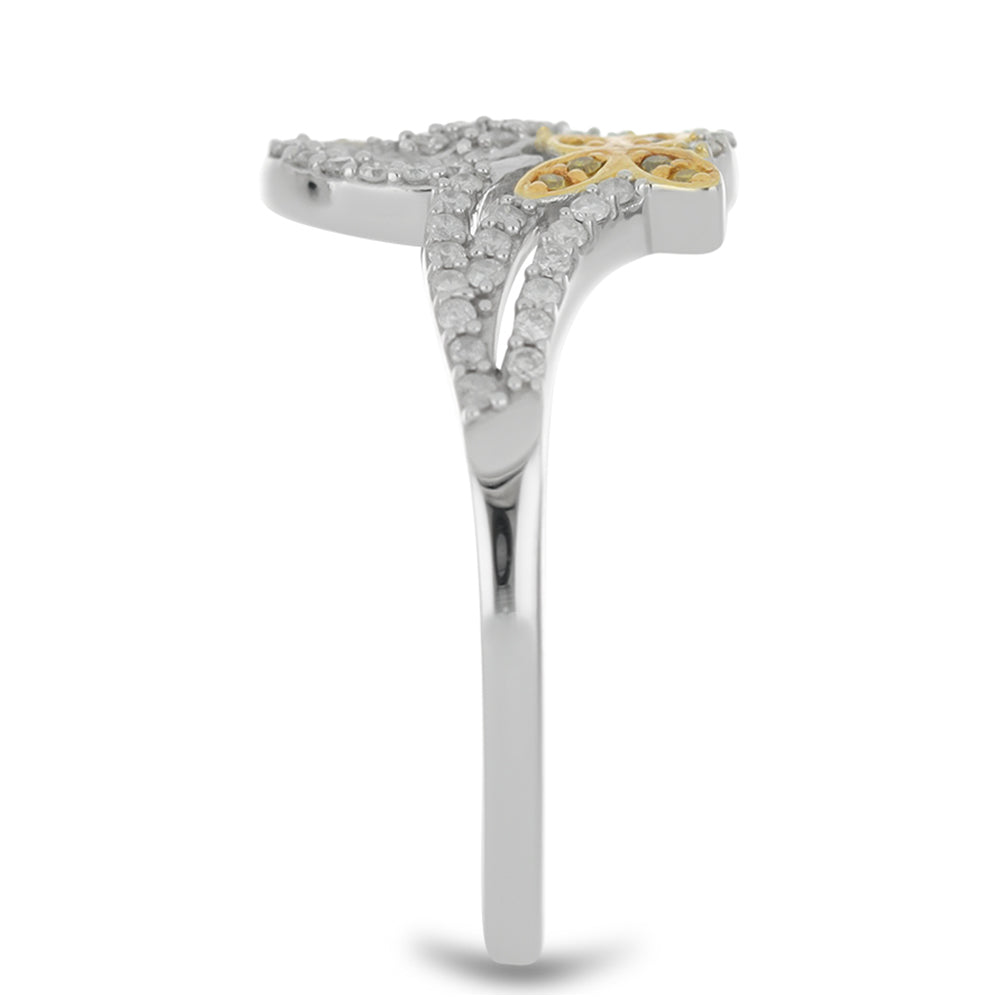 Anillo de Plata Bañada en Oro con Diamante Amarillo y Diamante blanco