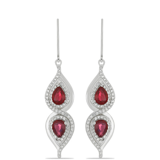 Pendientes de Plata con Rubí de Madagascar y Topacio Blanco