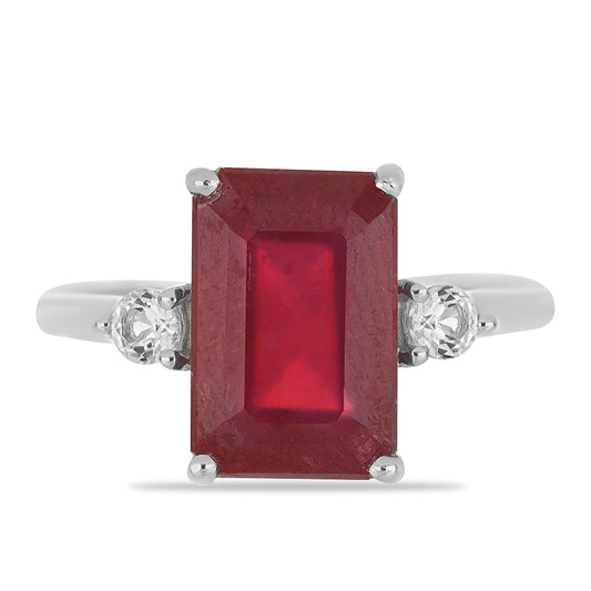 Anillo de Plata con Rubí de Madagascar y Topacio Blanco