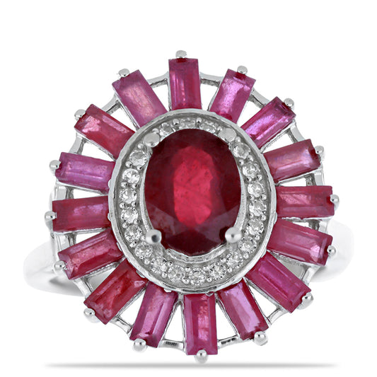 Anillo de Plata con Rubí de Madagascar y Topacio Blanco