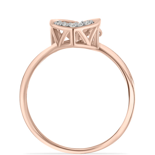 Anillo de Plata Bañada en Oro Rosa con Diamante Rosa Danzantes y Topacio Blanco