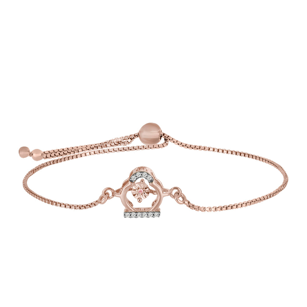 Pulsera de Plata Bañada en Oro Rosa con Diamante Rosa Danzantes y Topacio Blanco