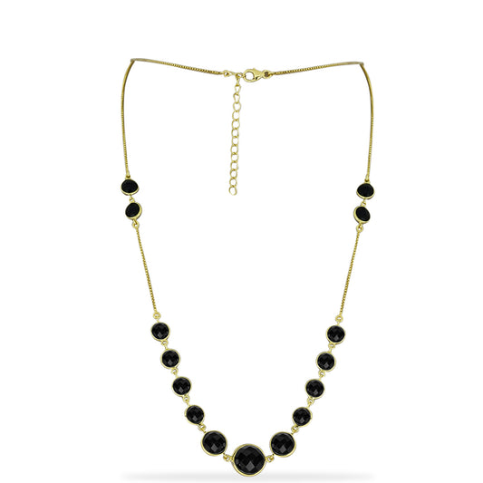 Collar de Plata Bañada en Oro con Ónix Negro