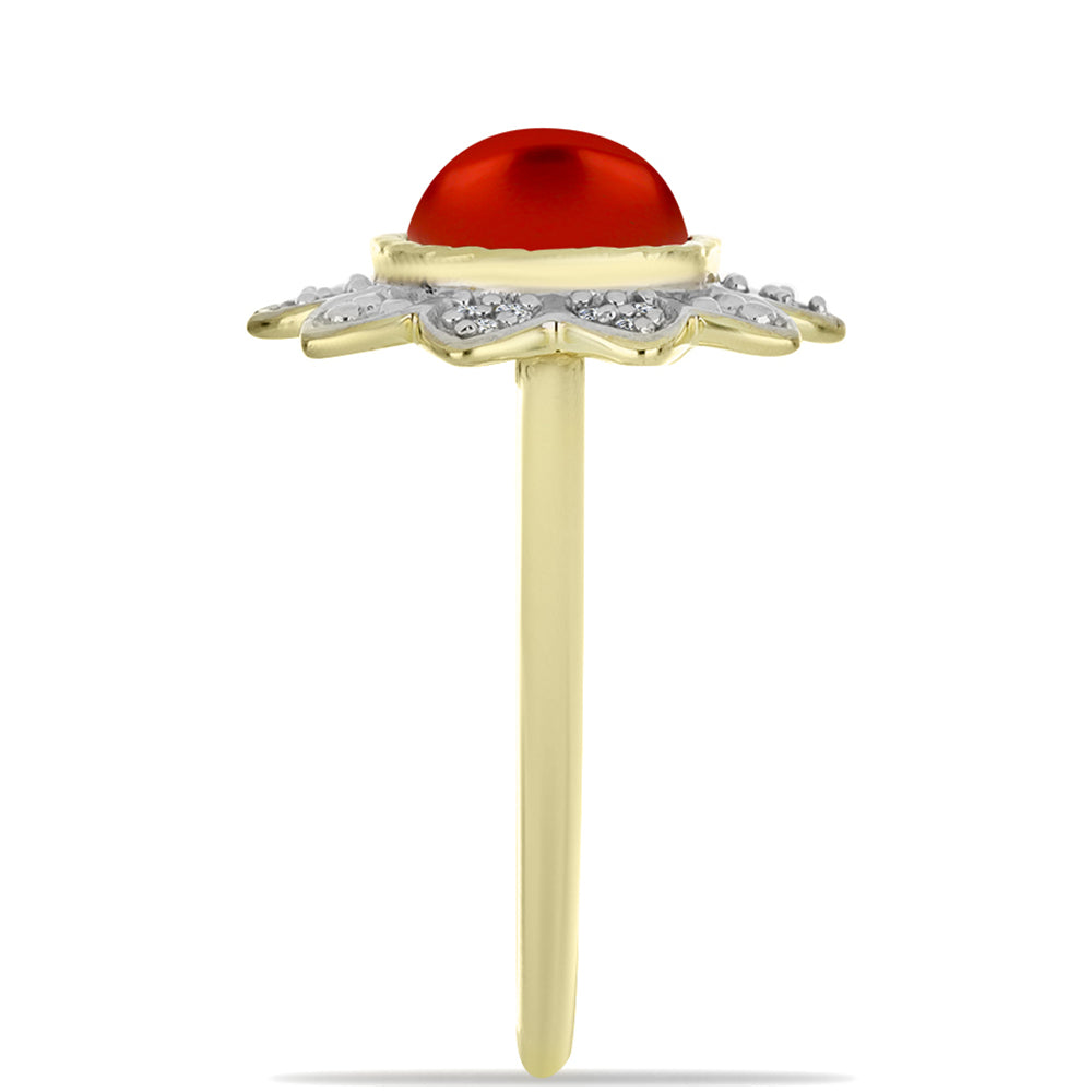 Anillo de Plata Bañada en Oro con Perla roja de río y Topacio Blanco