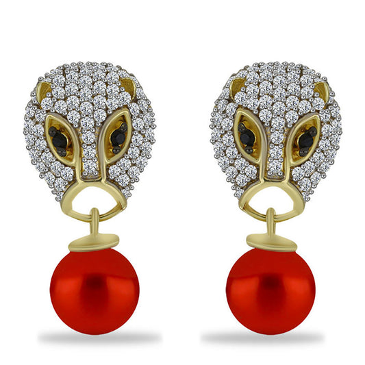 Pendientes de Plata Bañada en Oro con Perla roja de río y Espinela Negra de Badakhshan Gorno
