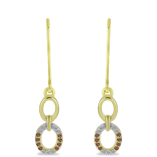 Pendientes de Plata Bañada en Oro con Diamante Champagne y Diamante blanco