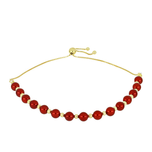 Pulsera de Plata Bañada en Oro con Perla roja de río