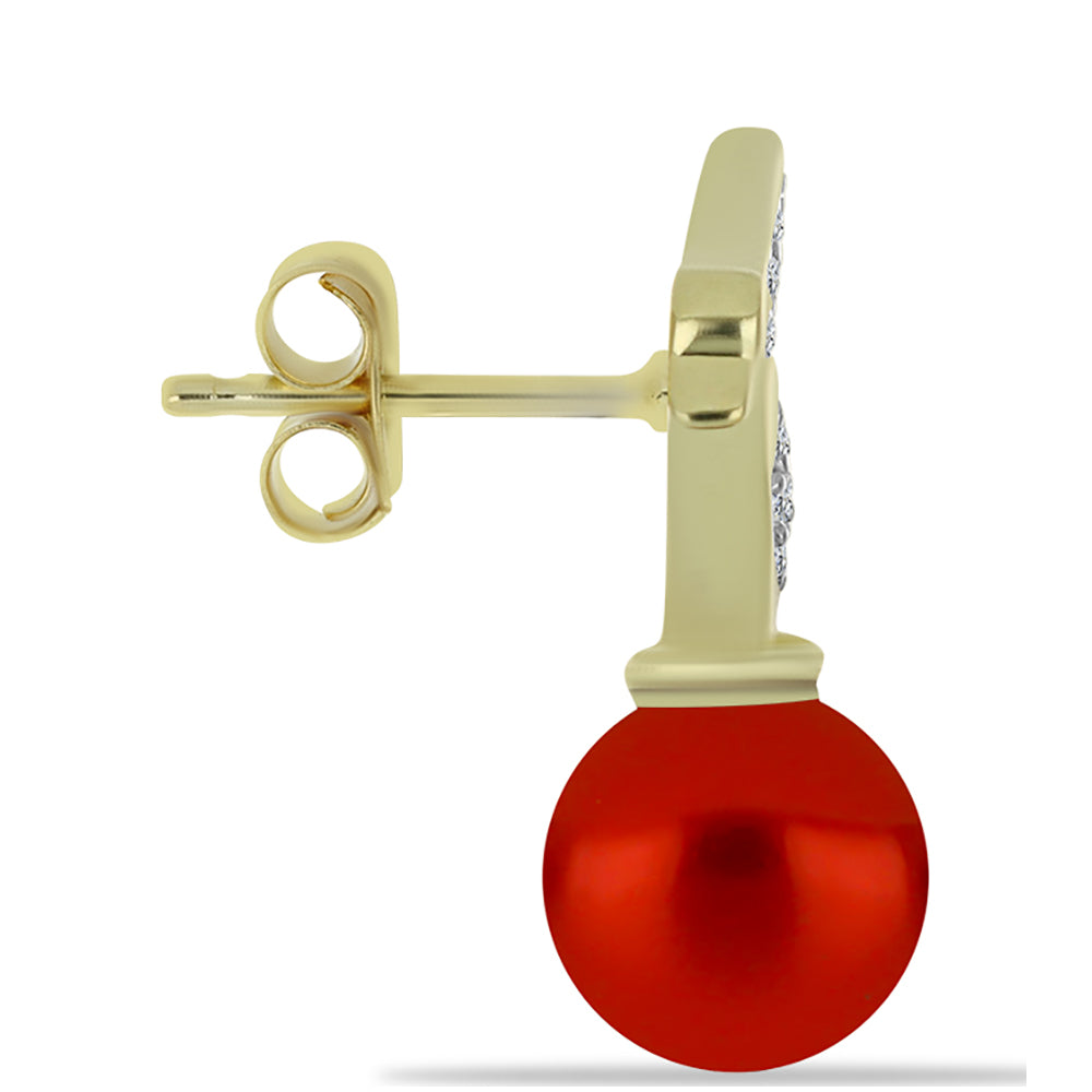 Pendientes de Plata Bañada en Oro con Perla roja de río y Topacio Blanco