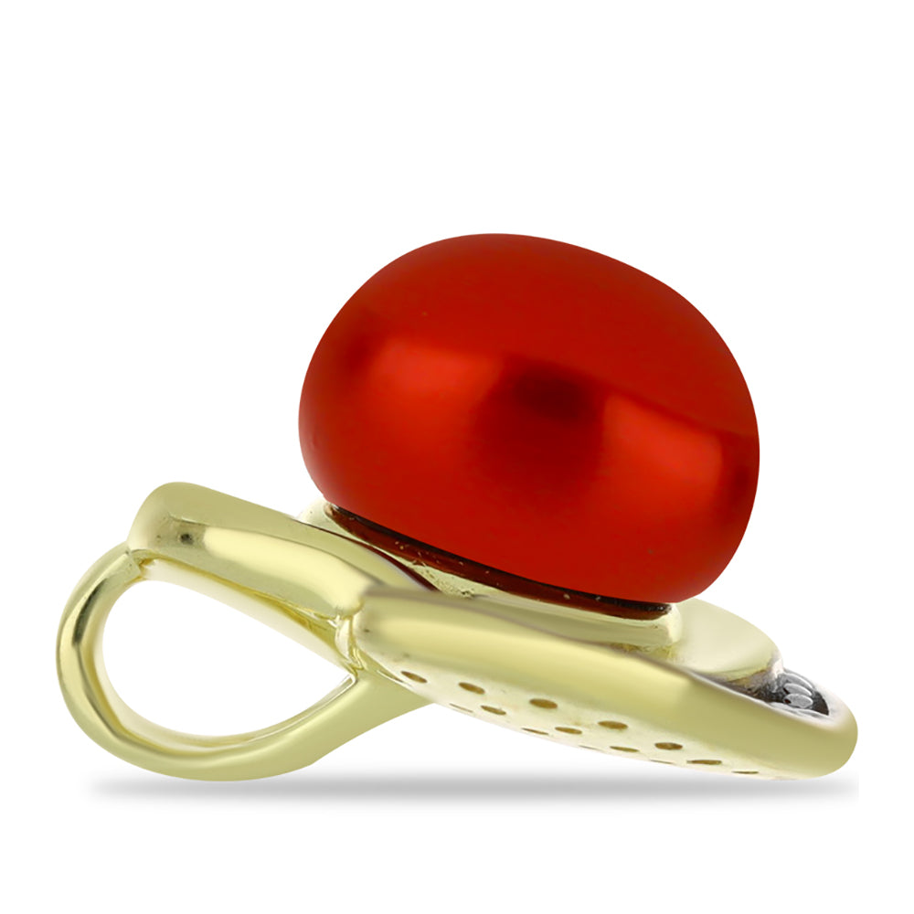 Colgante de Plata Bañada en Oro con Perla roja de río y Topacio Blanco