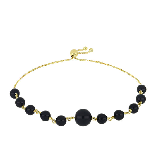 Pulsera de Plata Bañada en Oro con Ónix Negro