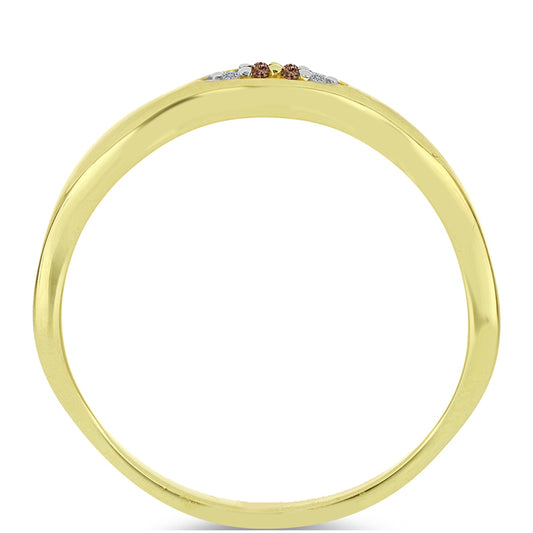 Anillo de Plata Bañada en Oro con Diamante Champagne y Diamante blanco