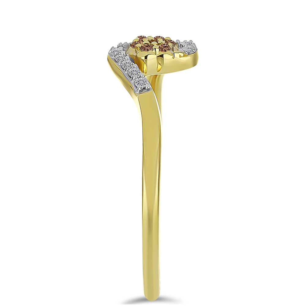 Anillo de Plata Bañada en Oro con Diamante Champagne y Diamante blanco