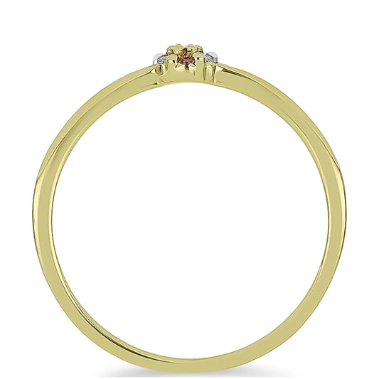 Anillo de Plata Bañada en Oro con Diamante Champagne y Diamante blanco