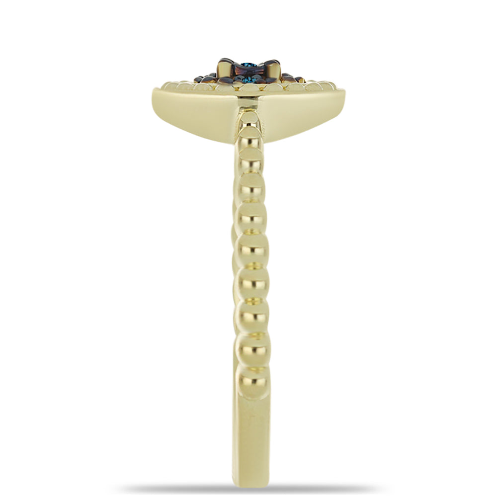 Anillo de Plata Bañada en Oro con Diamante Azul