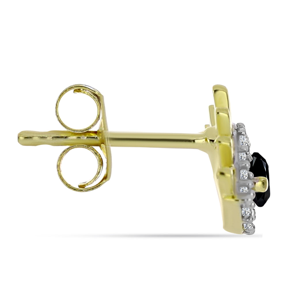 Pendientes de Plata Bañada en Oro con Espinela Negra y Topacio Blanco