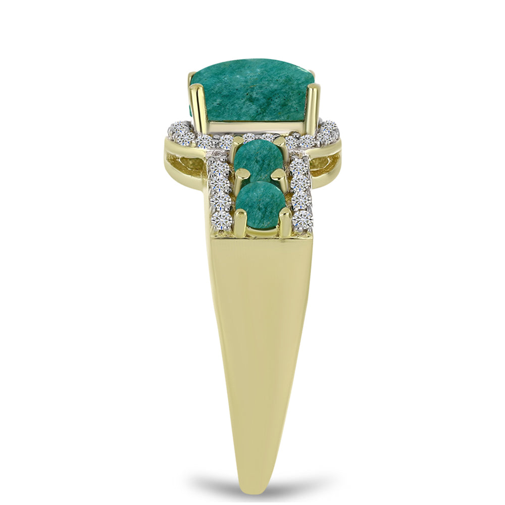 Anillo de Plata Bañada en Oro con Amazonita y Topacio Blanco