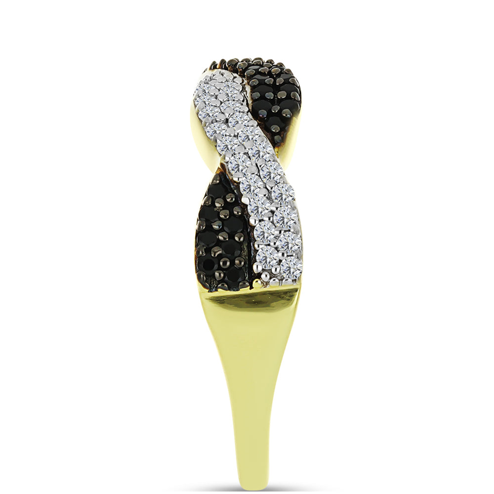 Anillo de Plata Bañada en Oro con Espinela Negra y Topacio Blanco